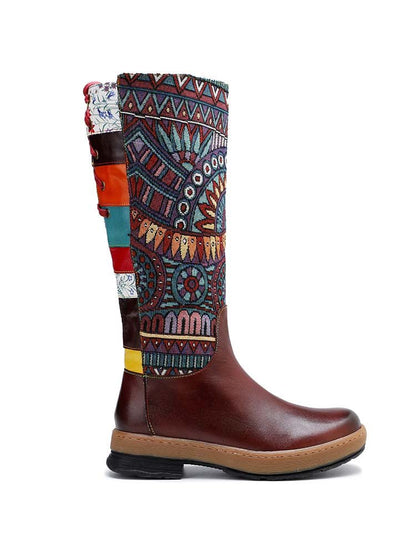 Bohemian Leather Splicing Pattern High Tube Boots Boots by Colorstepshoes – Don't Panic Shoes