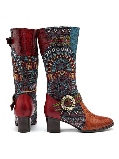 Bohemian Leather Splicing Pattern High Tube Boots Boots by Colorstepshoes – Don't Panic Shoes