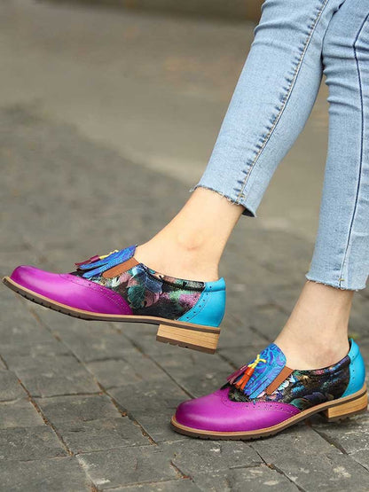 Bohemian Painted Brogue Genuine Leather Shoes Flat by Colorstepshoes – Don't Panic Shoes