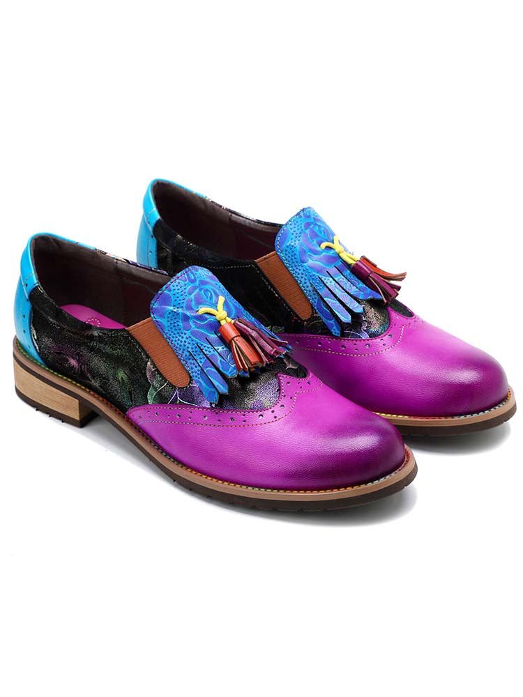 Bohemian Painted Brogue Genuine Leather Shoes Flat by Colorstepshoes – Don't Panic Shoes