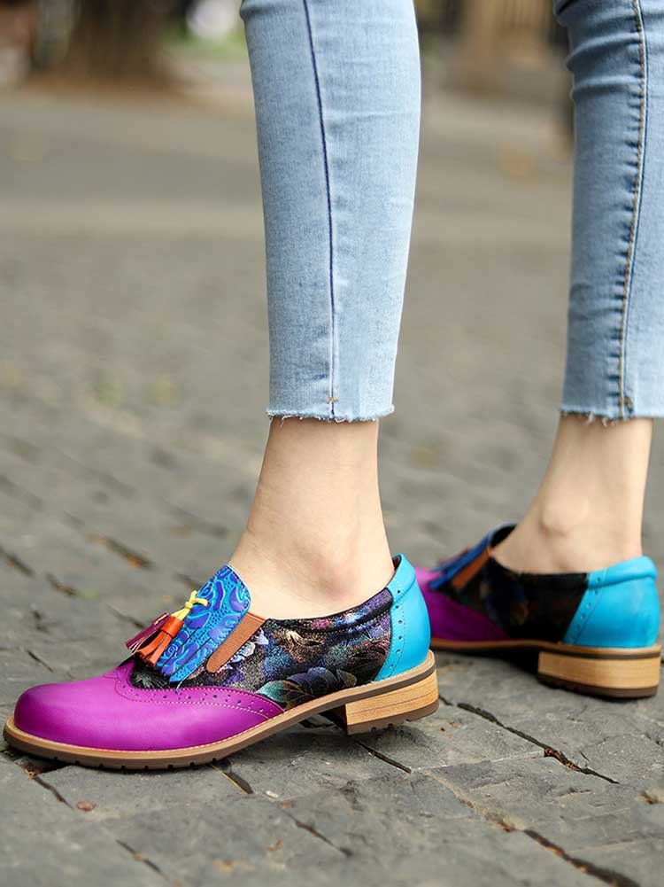 Bohemian Painted Brogue Genuine Leather Shoes Flat by Colorstepshoes – Don't Panic Shoes