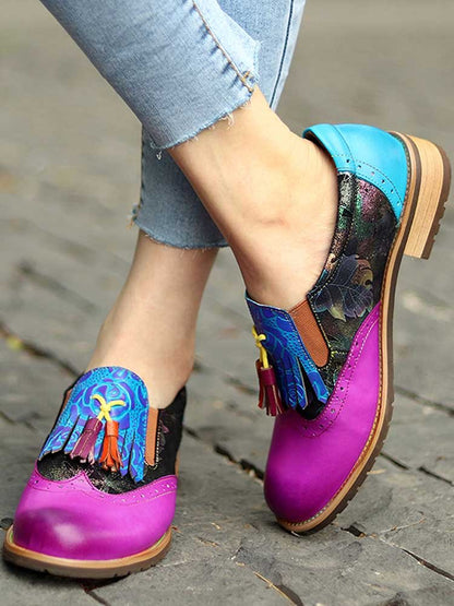 Bohemian Painted Brogue Genuine Leather Shoes Flat by Colorstepshoes – Don't Panic Shoes