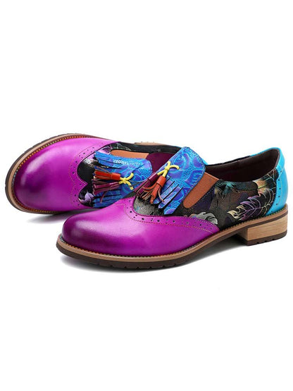 Bohemian Painted Brogue Genuine Leather Shoes Flat by Colorstepshoes – Don't Panic Shoes