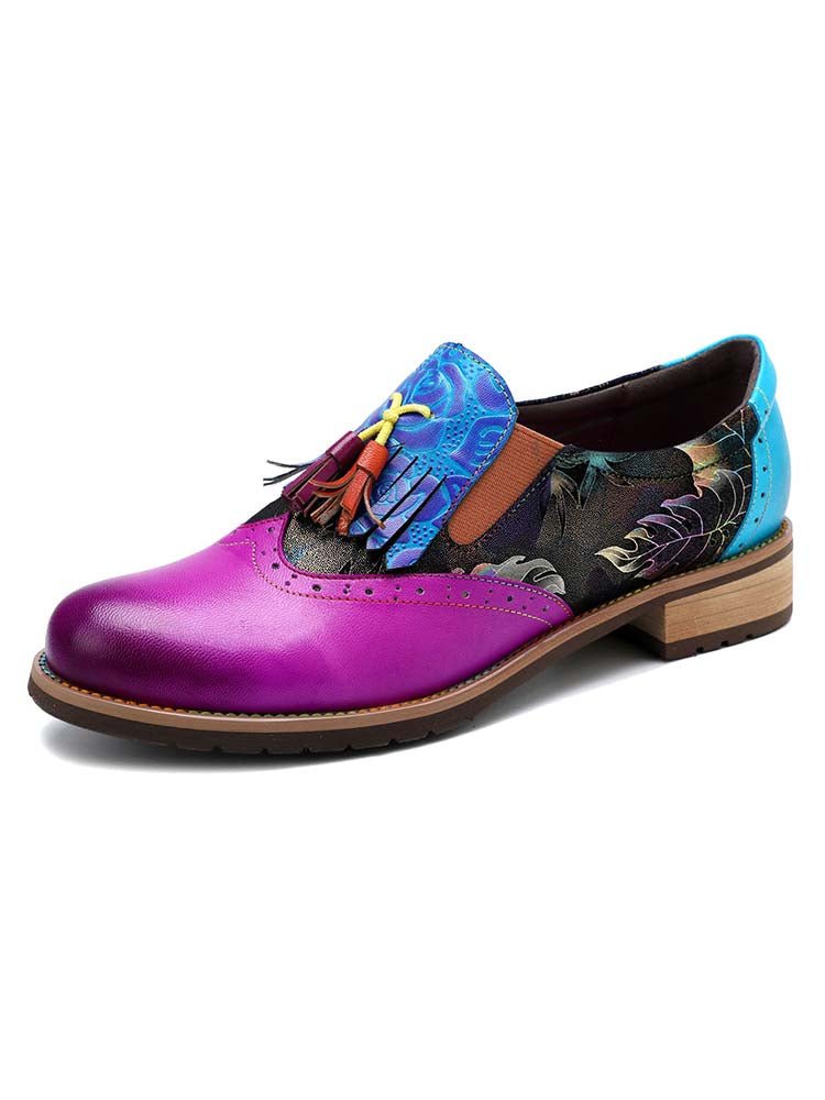 Bohemian Painted Brogue Genuine Leather Shoes Flat by Colorstepshoes – Don't Panic Shoes