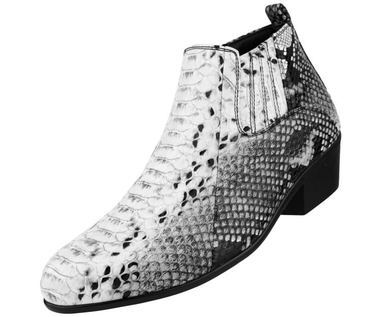 Bolano Adder Men’S Black And White Exotic Snake Leather Ankle Boots Boots by Bolano – Don't Panic Shoes