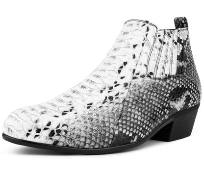 Bolano Adder Men’S Black And White Exotic Snake Leather Ankle Boots Boots by Bolano – Don't Panic Shoes