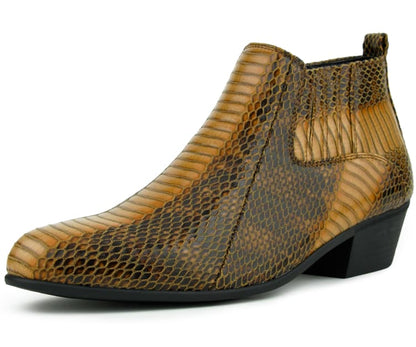 Bolano Adder Men's Exotic Leather Ankle Boot Cognac Snake Boots by Bolano – Don't Panic Shoes