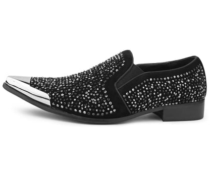 Bolano DeSta Black/Silver Men’s Slip On Loafers With Rhinestones Smoking Slippers by Bolano – Don't Panic Shoes