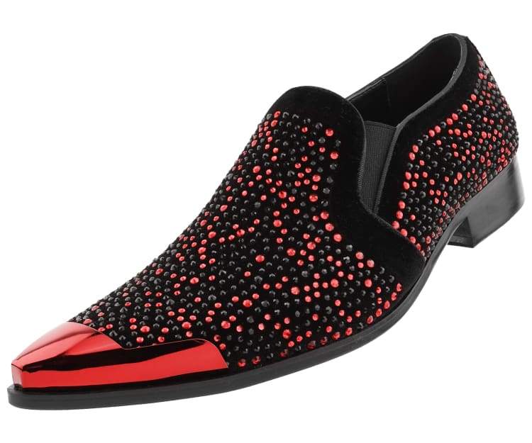 Bolano Desta Men's Black And Red Rhinestone Leather Loafers Smoking Slippers by Bolano – Don't Panic Shoes