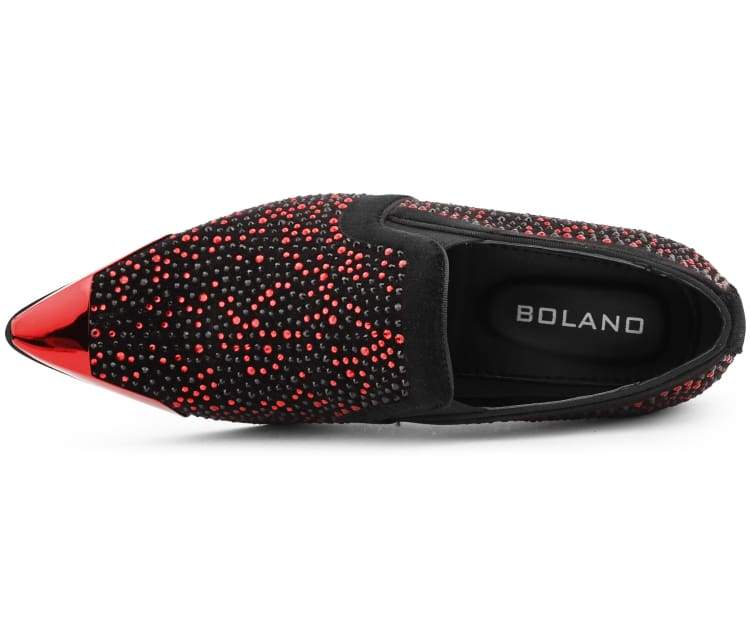 Bolano Desta Men's Black And Red Rhinestone Leather Loafers Smoking Slippers by Bolano – Don't Panic Shoes