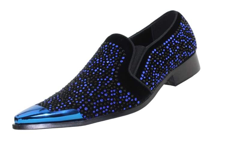 Bolano Desta Men's Rhinestone Loafer Black/Royal Blue Smoking Slippers by Bolano – Don't Panic Shoes