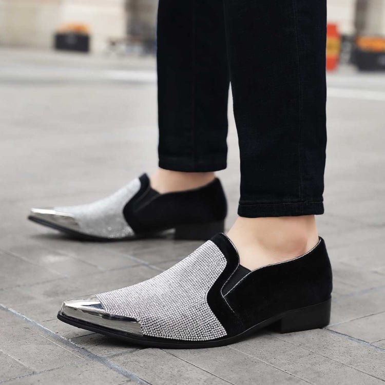 Bolano Dezzy Men's Silver Rhinestone Glitter Tuxedo Slippers Smoking Slippers by Bolano – Don't Panic Shoes