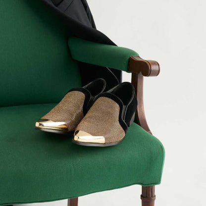 Bolano Dezzy Sparkling Gold Glitter Men's Tuxedo Slip On Dress Shoes Smoking Slippers by Bolano – Don't Panic Shoes