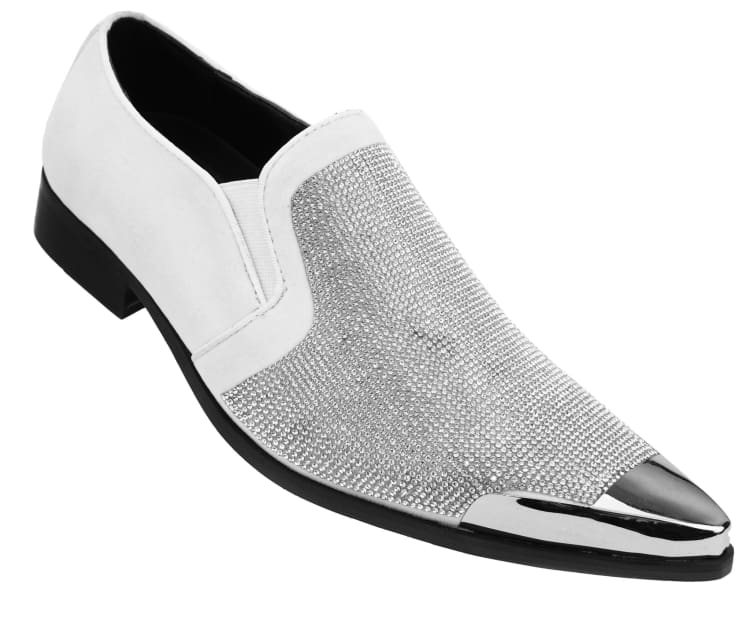 Bolano Dezzy White RhineStone Men’s Suede Tuxedo Slippers Smoking Slippers by Bolano – Don't Panic Shoes