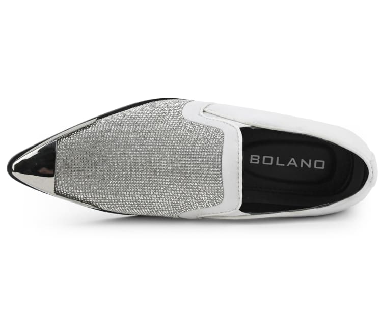 Bolano Dezzy White RhineStone Men’s Suede Tuxedo Slippers Smoking Slippers by Bolano – Don't Panic Shoes