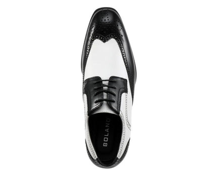 **Bolano Elwyn Men’S Black & White Leather Derby Shoes – Classic Two - Tone Craft With Clean Modern Dress Style** Oxfords by Bolano – Don't Panic Shoes