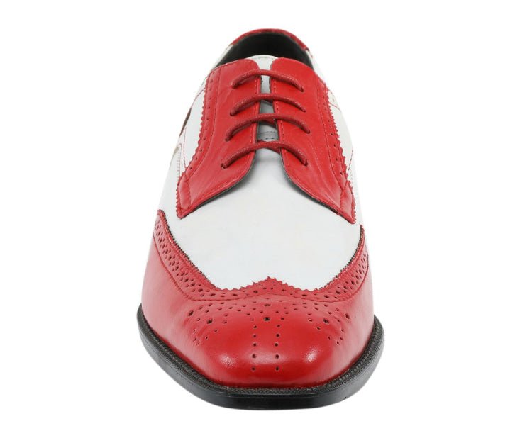 Bolano Elwyn Men’S Red & White Leather Derby Brogue Dress Shoes – Bold Two - Tone Statement With Modern Vintage Flair Oxfords by Bolano – Don't Panic Shoes