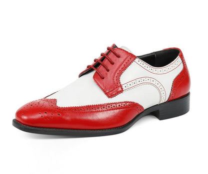 Bolano Elwyn Men’S Red & White Leather Derby Brogue Dress Shoes – Bold Two - Tone Statement With Modern Vintage Flair Oxfords by Bolano – Don't Panic Shoes
