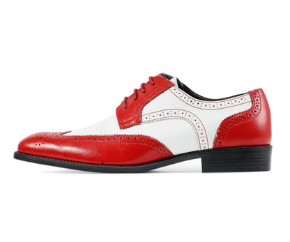 Bolano Elwyn Men’S Red & White Leather Derby Brogue Dress Shoes – Bold Two - Tone Statement With Modern Vintage Flair Oxfords by Bolano – Don't Panic Shoes
