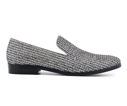 Bolano Emelio Silver Glitter Encrusted Men's Formal Slip On Dress Shoe Smoking Slippers by Bolano – Don't Panic Shoes