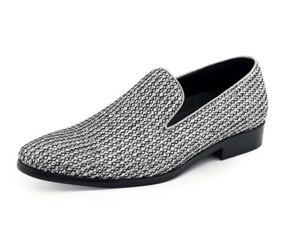 Bolano Emelio Silver Glitter Encrusted Men's Formal Slip On Dress Shoe Smoking Slippers by Bolano – Don't Panic Shoes