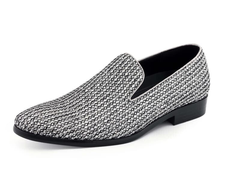 Bolano Emelio Silver Glitter Encrusted Men's Formal Slip On Dress Shoe Smoking Slippers by Bolano – Don't Panic Shoes