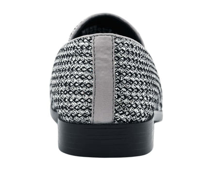 Bolano Emelio Silver Glitter Encrusted Men's Formal Slip On Dress Shoe Smoking Slippers by Bolano – Don't Panic Shoes