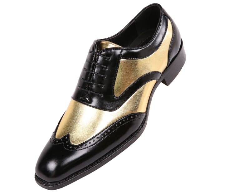 Bolano Lawson Men's Two Tone Metallic Gold And Black Leather Wingtip Oxford Shoes Oxfords by Bolano – Don't Panic Shoes