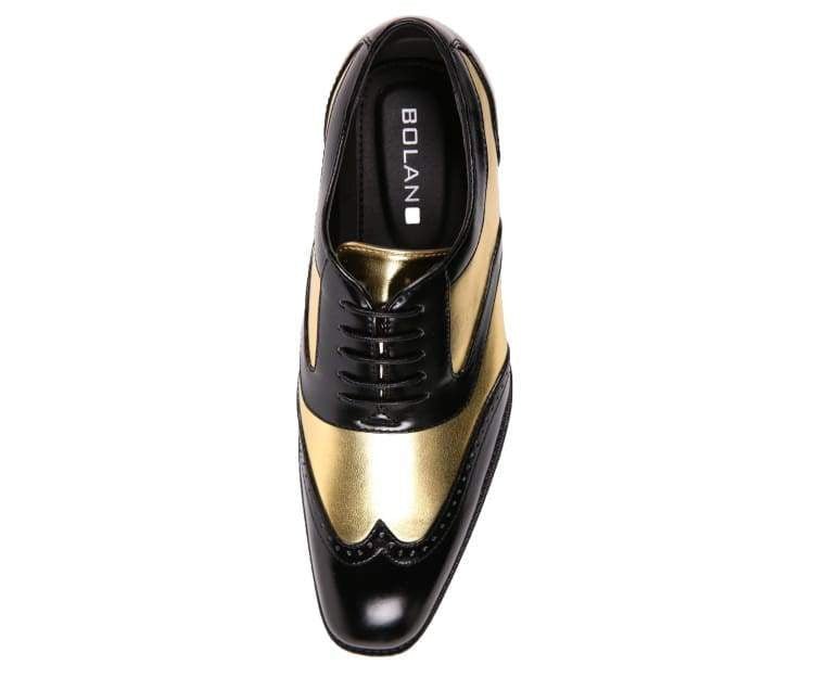 Bolano Lawson Men's Two Tone Metallic Gold And Black Leather Wingtip Oxford Shoes Oxfords by Bolano – Don't Panic Shoes