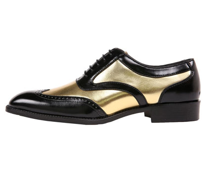 Bolano Lawson Men's Two Tone Metallic Gold And Black Leather Wingtip Oxford Shoes Oxfords by Bolano – Don't Panic Shoes