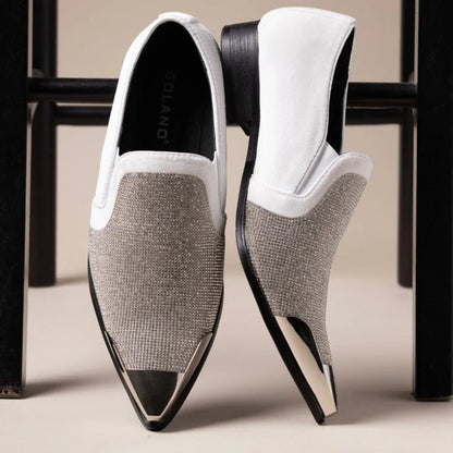Bolano Men's Dezzy White Rhinestone Slip On Dress Shoes Smoking Slippers by Bolano – Don't Panic Shoes