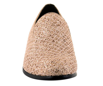 Bolano Sarlo Gold Glitter Lattice Tuxedo Slippers For Women Smoking Slippers by Bolano – Don't Panic Shoes