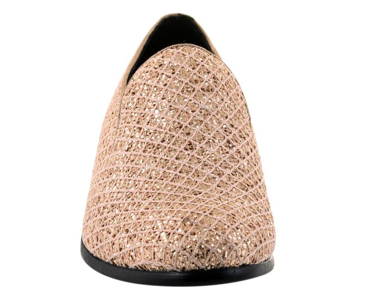 Bolano Sarlo Gold Glitter Lattice Tuxedo Slippers For Women Smoking Slippers by Bolano – Don't Panic Shoes