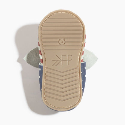 Born In The Usa Knotted Bow Baby Shoe Knotted Bow Mocc by Freshly Picked – Don't Panic Shoes