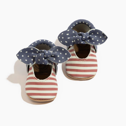 Born In The Usa Knotted Bow Baby Shoe Knotted Bow Mocc by Freshly Picked – Don't Panic Shoes