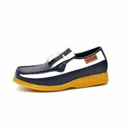 British Walkers Apollo Custom Made Men's Navy And White Ostrich Leather Slip On Shoes by British Walkers – Don't Panic Shoes