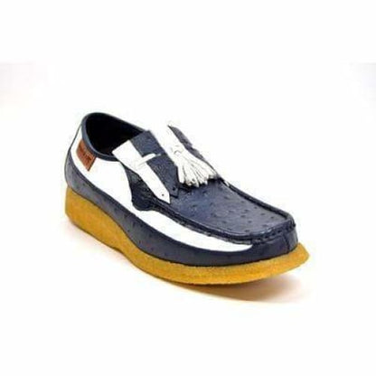 British Walkers Apollo Custom Made Men's Navy And White Ostrich Leather Slip On Shoes by British Walkers – Don't Panic Shoes