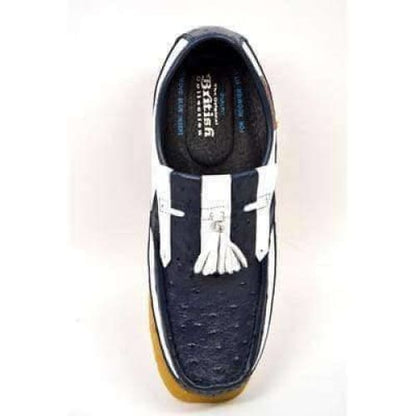 British Walkers Apollo Custom Made Men's Navy And White Ostrich Leather Slip On Shoes by British Walkers – Don't Panic Shoes