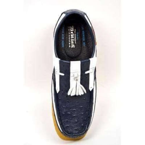 British Walkers Apollo Custom Made Men's Navy And White Ostrich Leather Slip On Shoes by British Walkers – Don't Panic Shoes