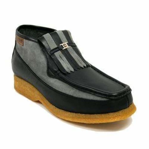 British Walkers Apollo Men's Black and Grey Leather Suede Crepe Sole Slip On Boots