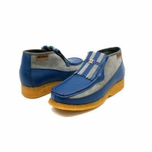 BritiSh Walkers Apollo Men’s Blue Leather & Gray Suede Slip - On Boots – HAndcrafted Crepe - Sole Blend Of Modern Style and British Craftsmanship Shoes by British Walkers – Don't Panic Shoes