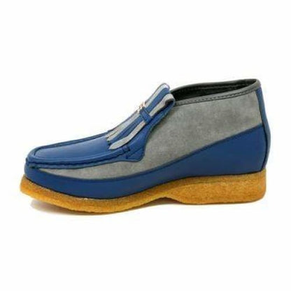 BritiSh Walkers Apollo Men’s Blue Leather & Gray Suede Slip - On Boots – HAndcrafted Crepe - Sole Blend Of Modern Style and British Craftsmanship Shoes by British Walkers – Don't Panic Shoes