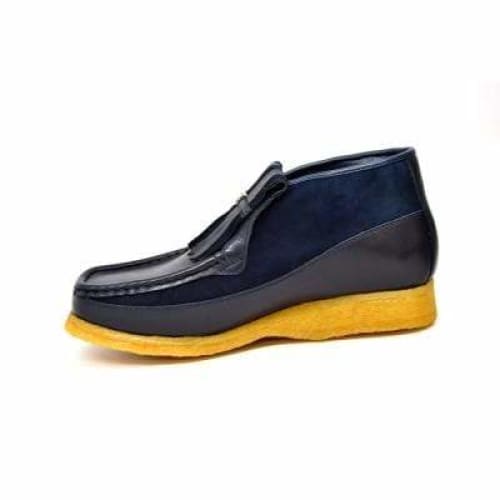British Walkers Apollo Men's Navy Leather and Suede Crepe Sole Slip On Boots