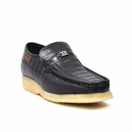 British Walkers Brick Men's Black Leather Crepe Sole Slip On Shoes