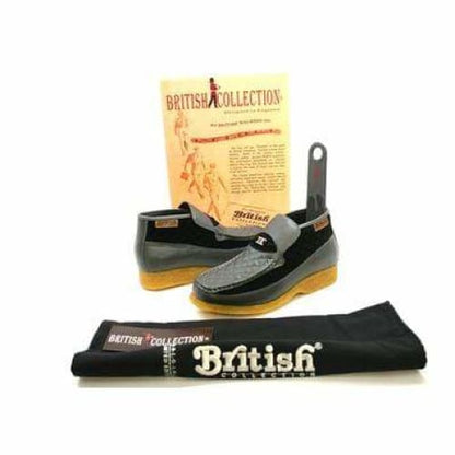 British Walkers Checkers Men's Black Leather And Gray Suede Slip Ons Shoes by British Walkers – Don't Panic Shoes