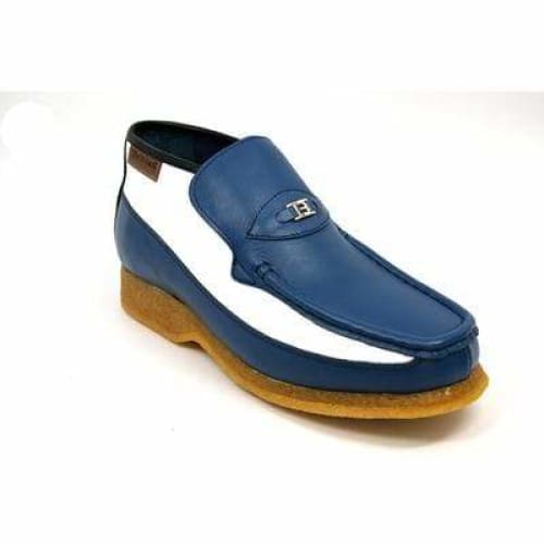 British Walkers Checkers Men's Blue And White Leather Slip Ons Shoes by British Walkers – Don't Panic Shoes