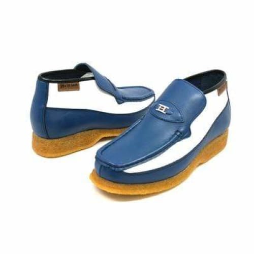 British Walkers Checkers Men's Blue And White Leather Slip Ons