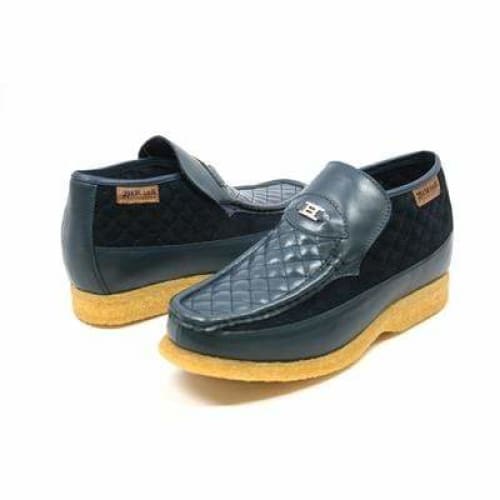 British Walkers Checkers Men's Navy Blue Leather And Suede Slip Ons Shoes by British Walkers – Don't Panic Shoes
