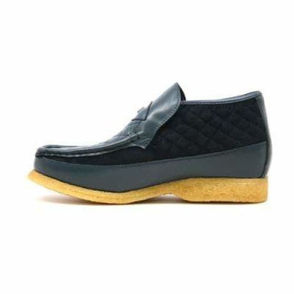 British Walkers Checkers Men's Navy Blue Leather And Suede Slip Ons Shoes by British Walkers – Don't Panic Shoes