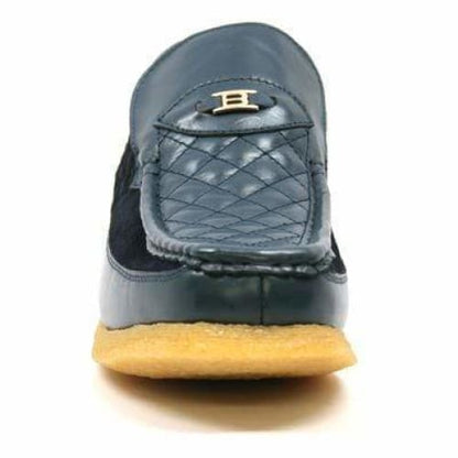 British Walkers Checkers Men's Navy Blue Leather And Suede Slip Ons Shoes by British Walkers – Don't Panic Shoes